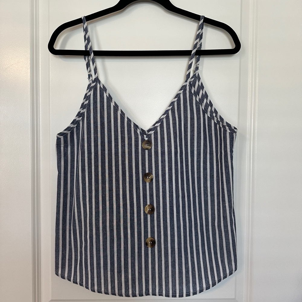 Striped faux button crop tank